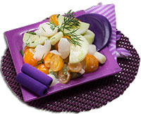 Creamy cucumbers, tomatoes and lychee salad