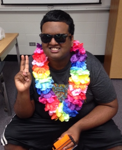 summer camper with peace sign