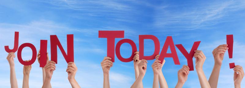 Many Hands Holding the Red Words Join Today in the Sky