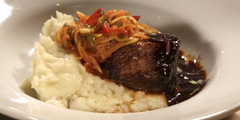 Niman Ranch Brisket Steak  truffle mashed potatoes_ papaya slaw at Mattison_s Forty-One_ Sarasota Florida