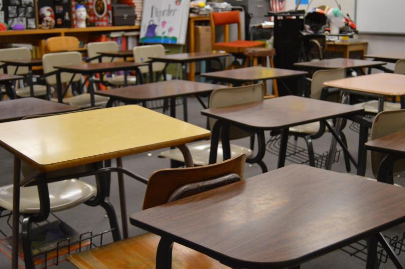 desks in a classroom