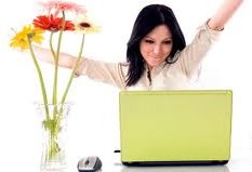 girl on computer - happy