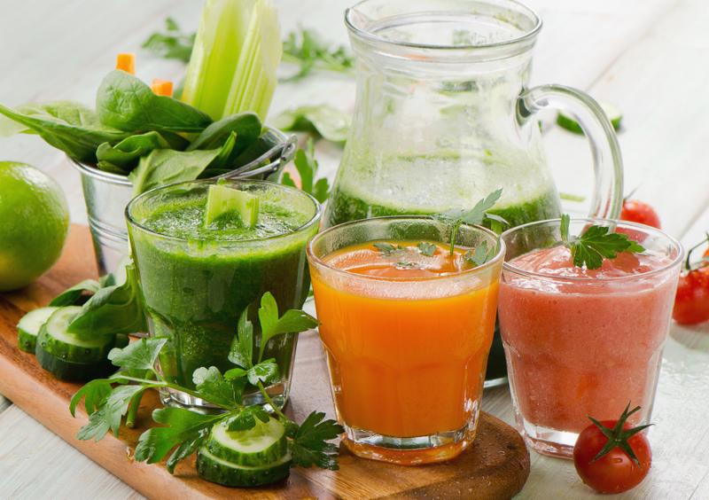 Healthy vegetable smoothie and juice. Selective focus