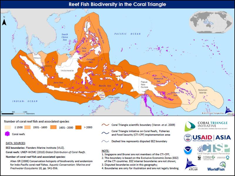 The Coral Triangle has the highest global diversity of