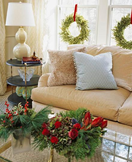 Living room with Christmas greens
