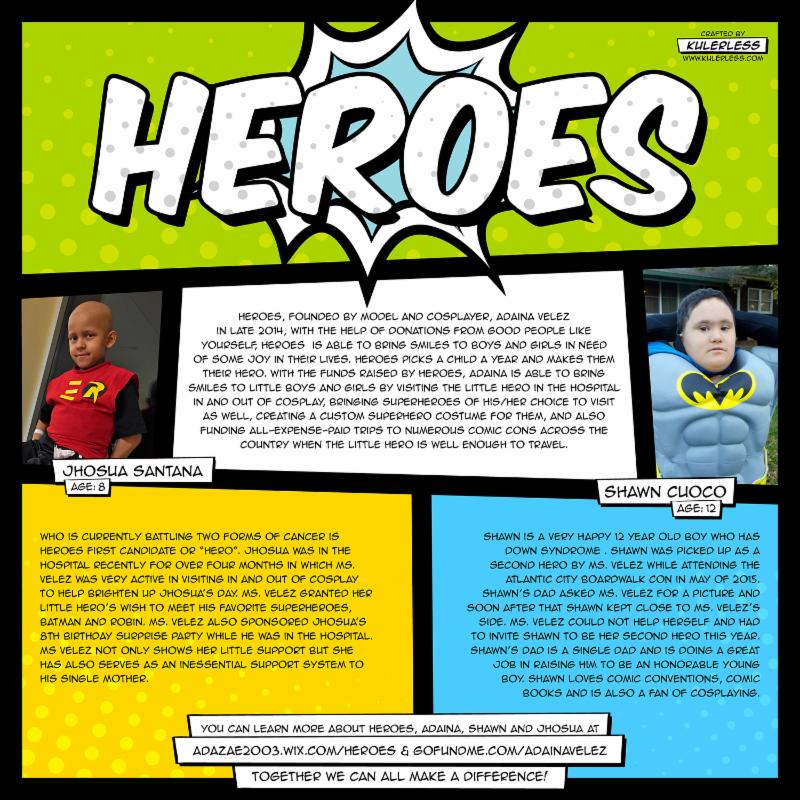 Heroes by Adaina Velez graphic with two young people cosplaying