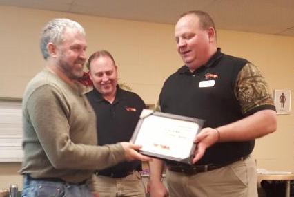 Jim Rogers_ left_ accepts his service award from ED Don Kirby as board member _ new Valley chapter co-chair Peter Strenn looks on