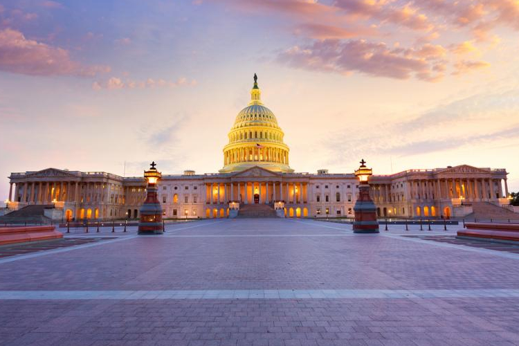 Capitol building Washington DC sunset at US congress USA