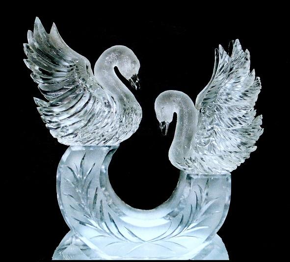Ice sculpture of swans