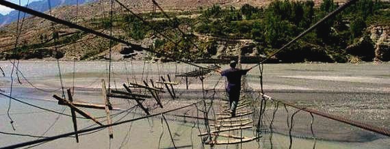 The rickety Hussaini Bridge in Pakistan