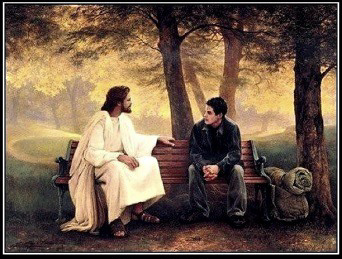Jesus telling a young man to follow Him.