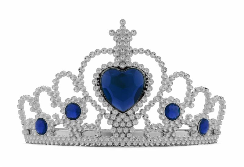 Girls Silver Tiara Crown with Blue Heart Isolated on White Background.