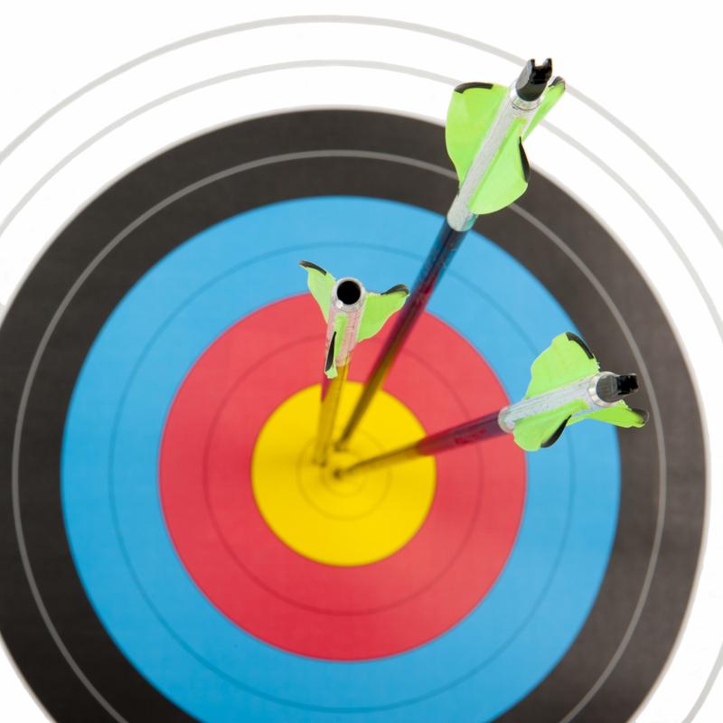 The bull s eye of an archery target hit by three arrows is a square frame