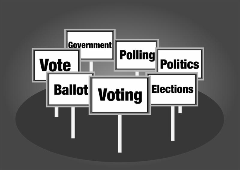Political election voting concept signs background black, white and grey