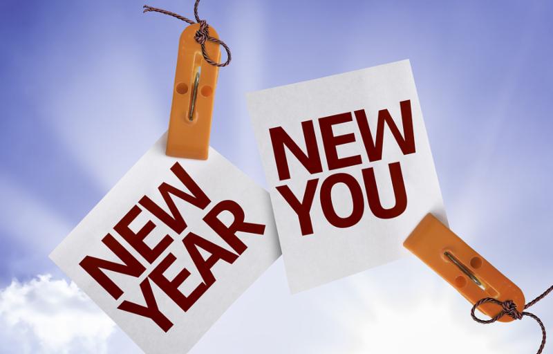New Year New You on Paper Note on sky background