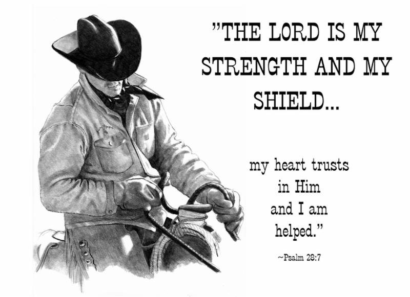 My realism pencil drawing of a cowboy with a Bible verse from the Psalms.