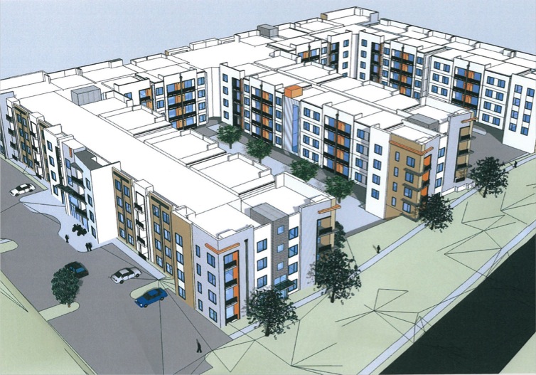 Rendering of 750 Moore Road apartment complex. Rendering courtesy O