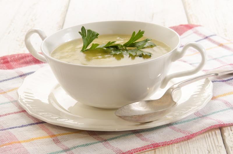 home made potato cucumber soup in a bowl