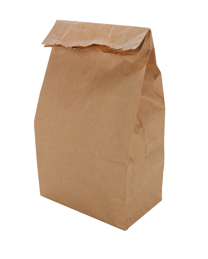 a Brown Paper Lunch Bag Isolated in white
