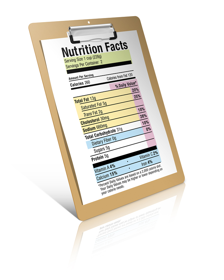 Close up of nutrition facts on the clipboard.