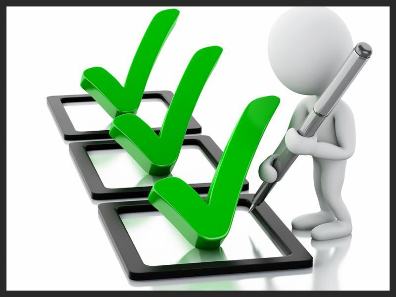 3d renderer image. White people marking ticks with green mark in the checklist. Isolated white background