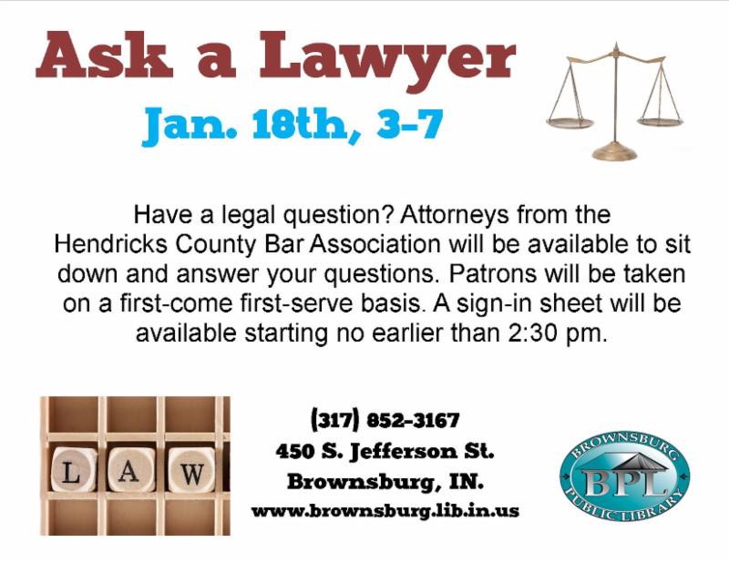 Ask a Lawyer january 18 3-7 pm