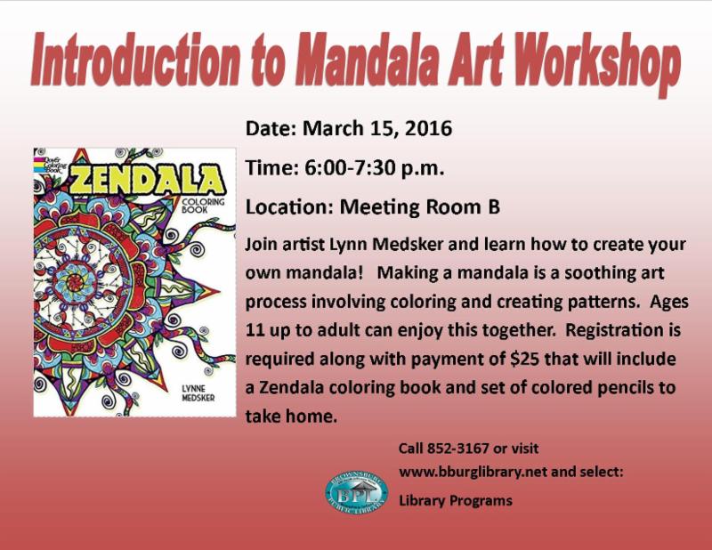 intro to mandala art workshop march 15 6 pm