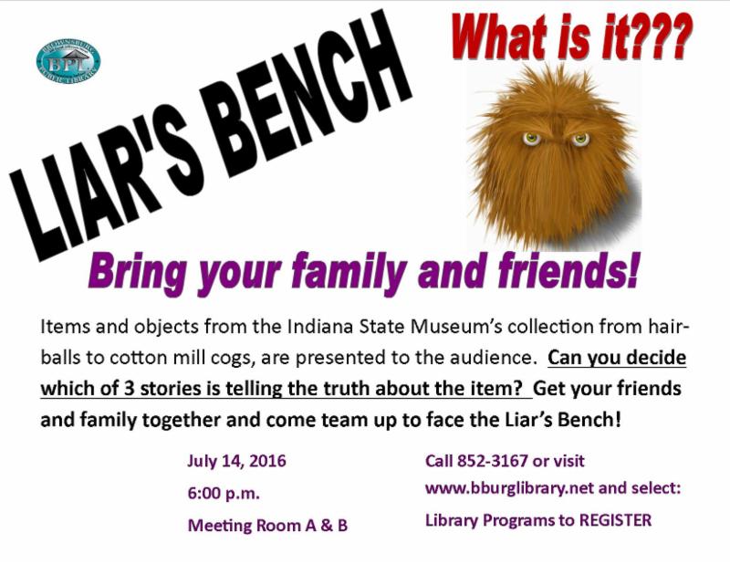liars bench thursday july 14 6 pm