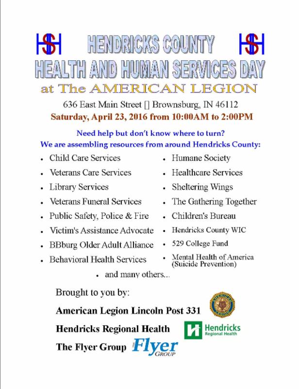 hendricks county health and human services day saturday april 23 10 am to 2 pm american legion in brownsburg