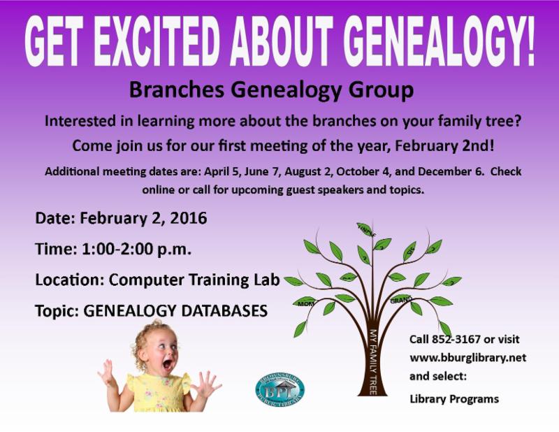 Branches Genealogy Group February 2 1 PM