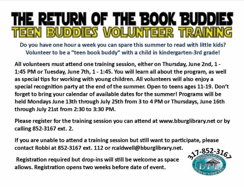 teen book buddies training thursday june 2 1pm