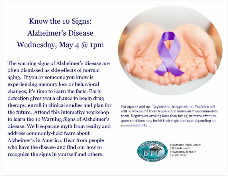know the 10 signs alzheimer_s disease wednesday may 4 1pm