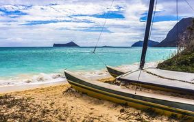 outrigger on beach in Waimanalo