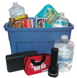 Plastic bin with food and water