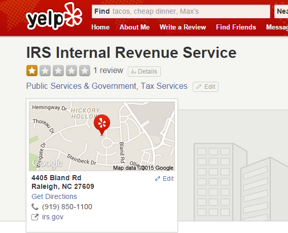 IRS on Yelp