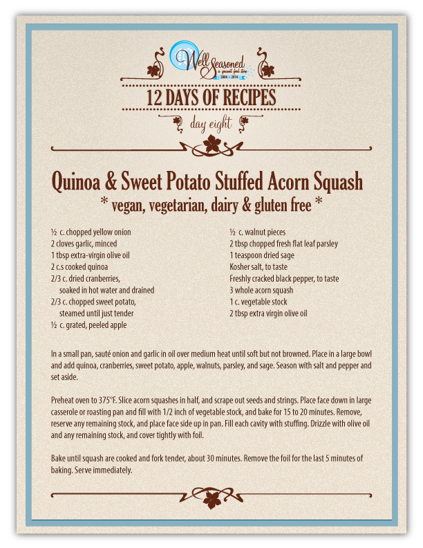 Quinoa  & Sweet Potato Stuffed Acorn Squash  (vegan, vegetarian, dairy & gluten free) - Day 8 of our 12 days of Recipes.