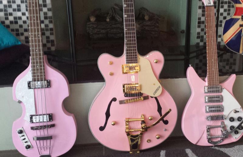3 Limited EditionPink Replicas of The Beatles' Guitars 10012015