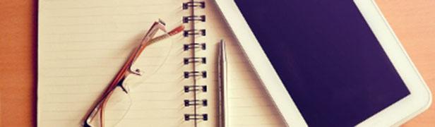 note book_ glasses_ tablet