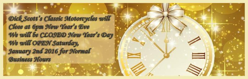 We will close at 6pm New Year Eve. We will be closed New Year Day and reopen for normal business hours Saturday January 2nd 2016