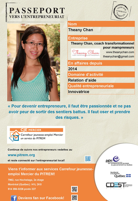 Affiche Passeport vers l'entrepreneuriat - Theany Chan