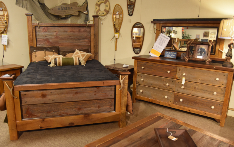 Photo of a Green Gables reclaimed barnwood bedroom set at Van Gorders' Furniture.