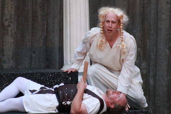 A distraught Bob Downing as Thisbe with Gary Fetterplace as Pyramus. Photo: Kim Scott-Olson.
