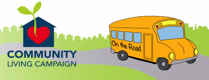 clc logo with bus that says on the road