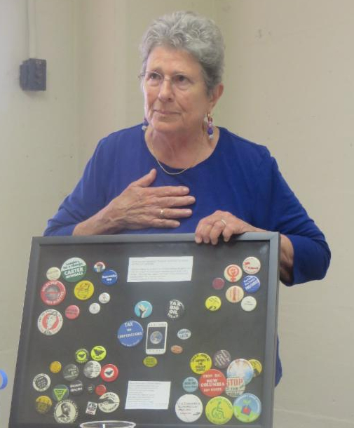 woman with button collection