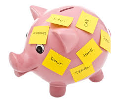 piggy bank with stickers on money issues