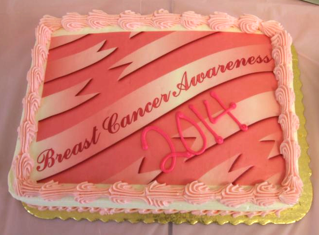 picture of cake with Breast Cancer Awareness written on it