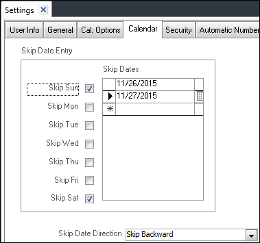 Settings Calendar tab