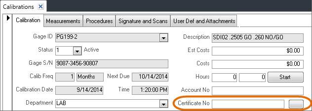 Certificate No field