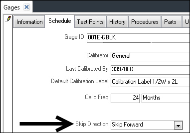 Gages Schedule tab