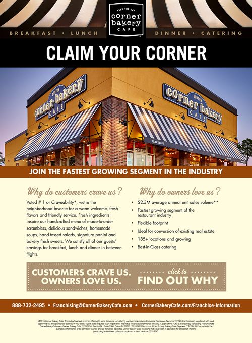 Corner Bakery Cafe franchise opportunities